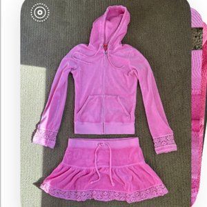Vintage Y2k Pink Juicy Couture Zip up + Skirt Set